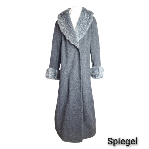 Spiegel Jackets & Blazers - Blushe by Spiegel Grey Long Wool Coat Faux Fur Collar Cuffs Size 12 USA